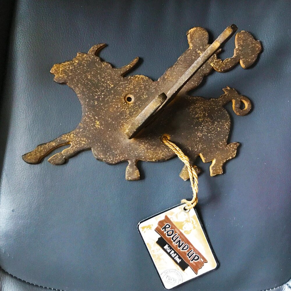 TWO'S COMPANY Metal Western  Bull Riding Cowboy "Round Up"  Wall Hook NWT